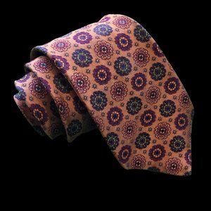 Paul Frederick Men's Embroidered Silk Necktie Orange Floral Design
